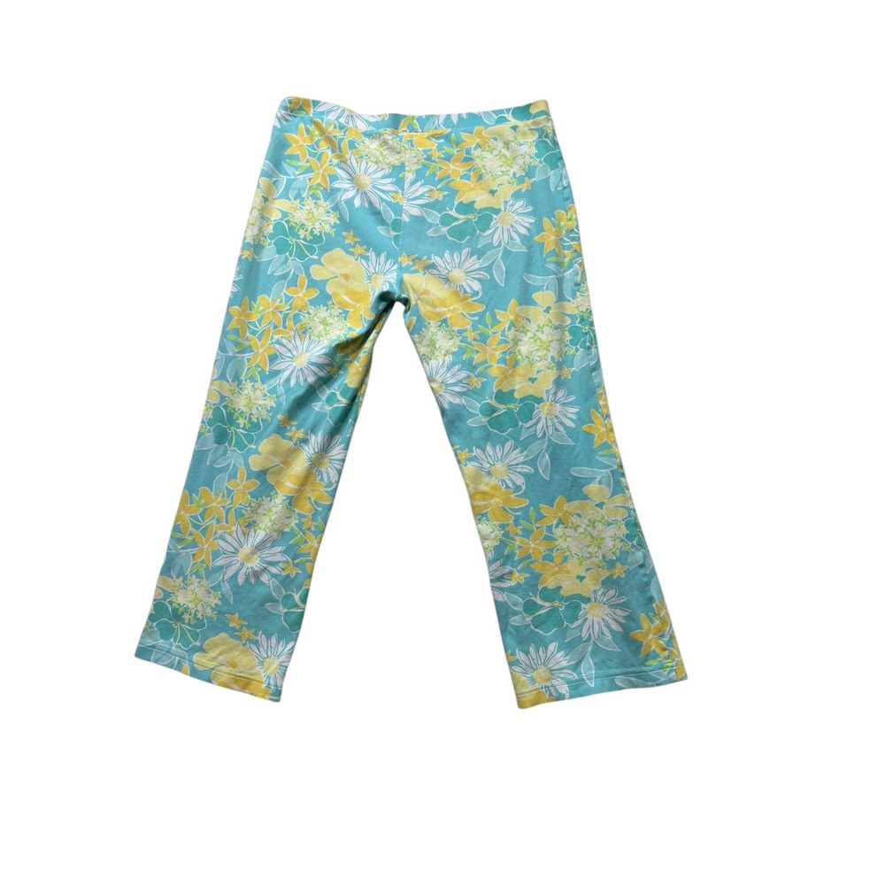 Lilly Pulitzer Floral Crop Leggings‎ Turquoise Yellow White Size S #850